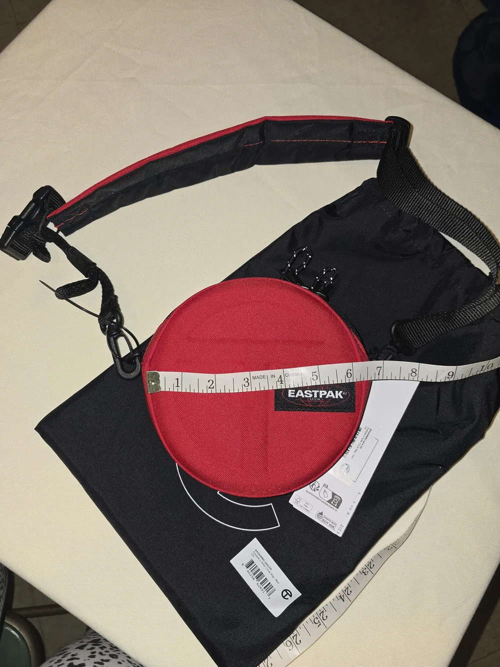 Telfar Red Round Crossbody Bag with Black Strap